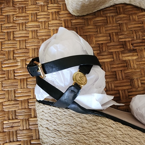 MICHAEL KORS Black Leather JALITA Jute PLATFORM Strappy MK Logo SANDALS - Picture 13 of 16